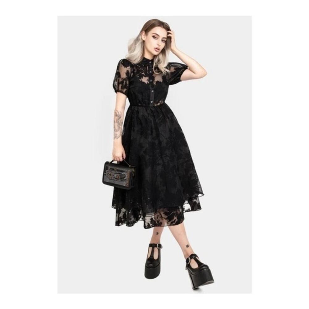 NEW Disturbia Spectre Midi Shirt Dress 6 Black Sheer Whimsigoth Gothic Witchy